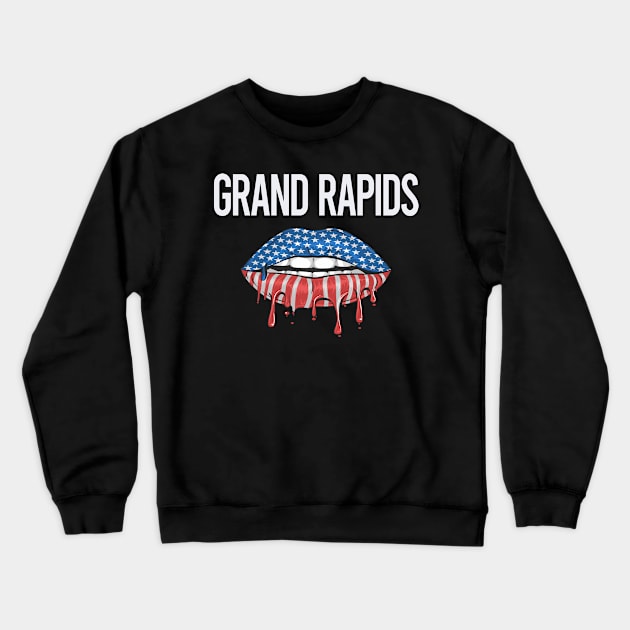 USA Flag Lips Grand Rapids Crewneck Sweatshirt by rosenbaumquinton52